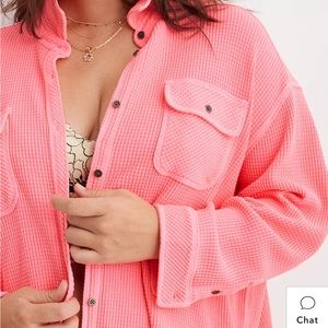 Aerie Bright Pink Lumber Jane Waffle Shacket Size Small